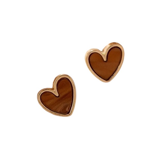 🔥 Clearance 🔥 Brown Heart Stud Earrings - Picture 1 of 4